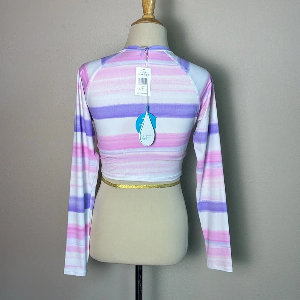 New WET Women‎ XL Pastel Watercolor Cropped Rashguard Swim Top Beach Coast